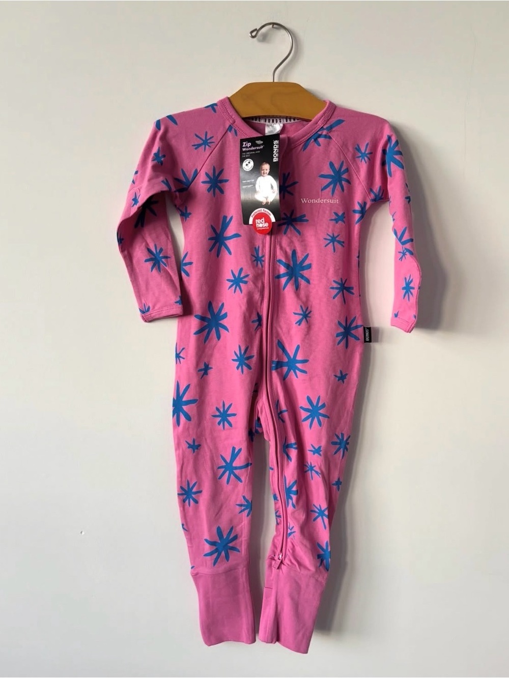 Bonds Pink Footie with Blue Star Print